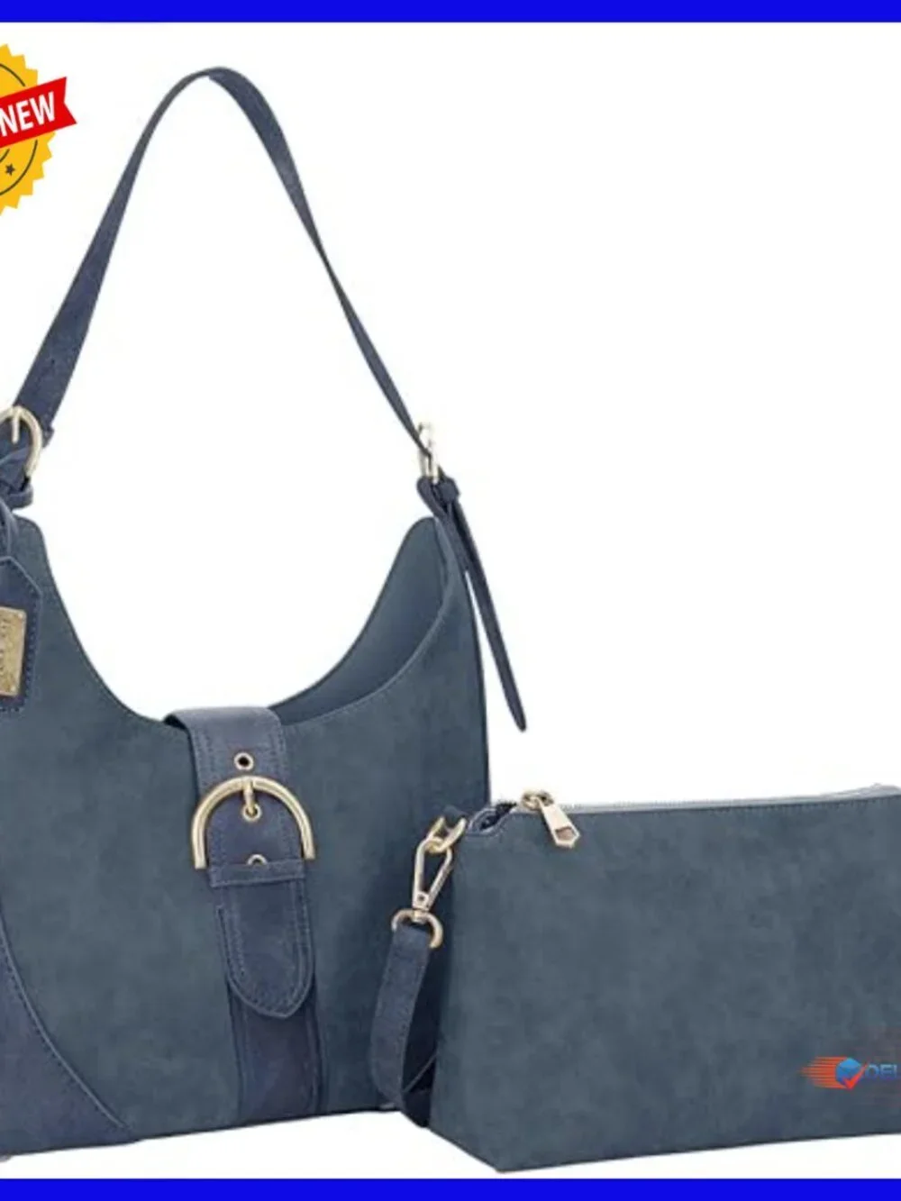 Faux Suede Hobo Shoulder Bag with Removable Crossbody Purse, 2-in-1